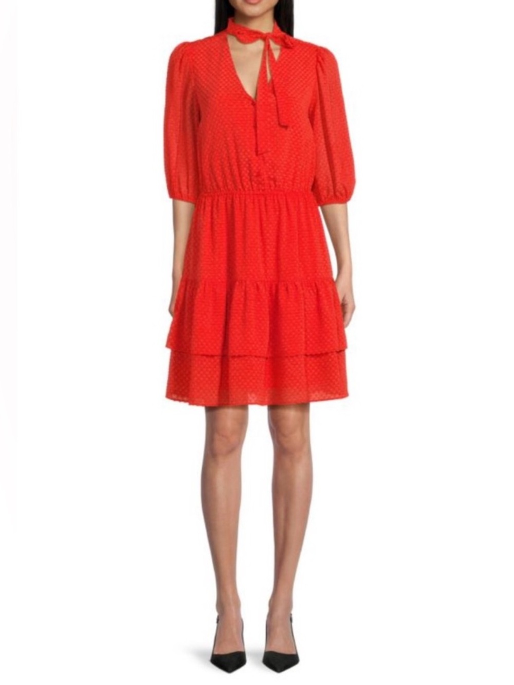 Nanette Lepore Orange Red Tiered Neck Tie Dress Size 6